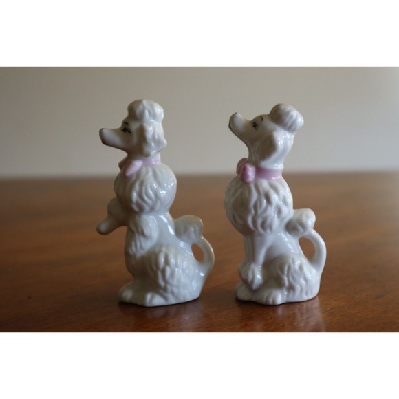 Lot of 2 Vintage Ceramic White Poodle W/ Pink Bow Japan 1950-60s Sitting Begging - Picture 6 of 11